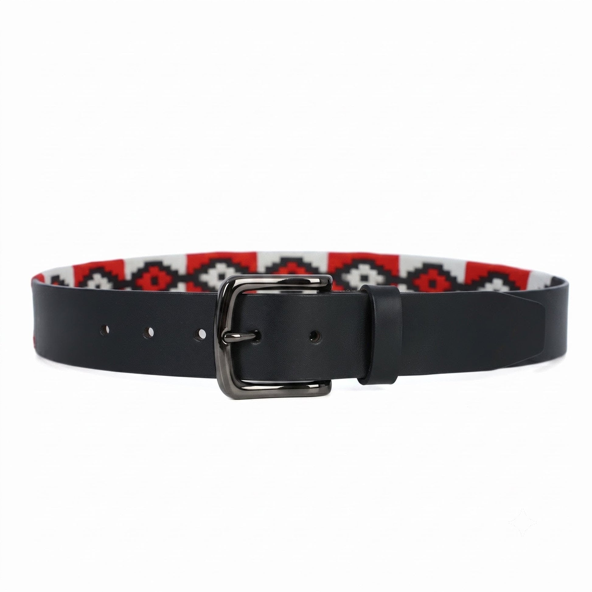 Blaze Polo Men's Full Grain Leather Belt Hand Woven Pampa Design Circle with Black