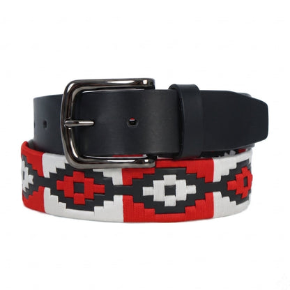 Blaze Polo Men's Full Grain Leather Belt Hand Woven Pampa Design Hero with Black