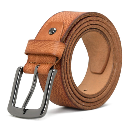 Carven Distressed Full Grain Mens Leather Belt Hand-Finished Black Nickel Cognac