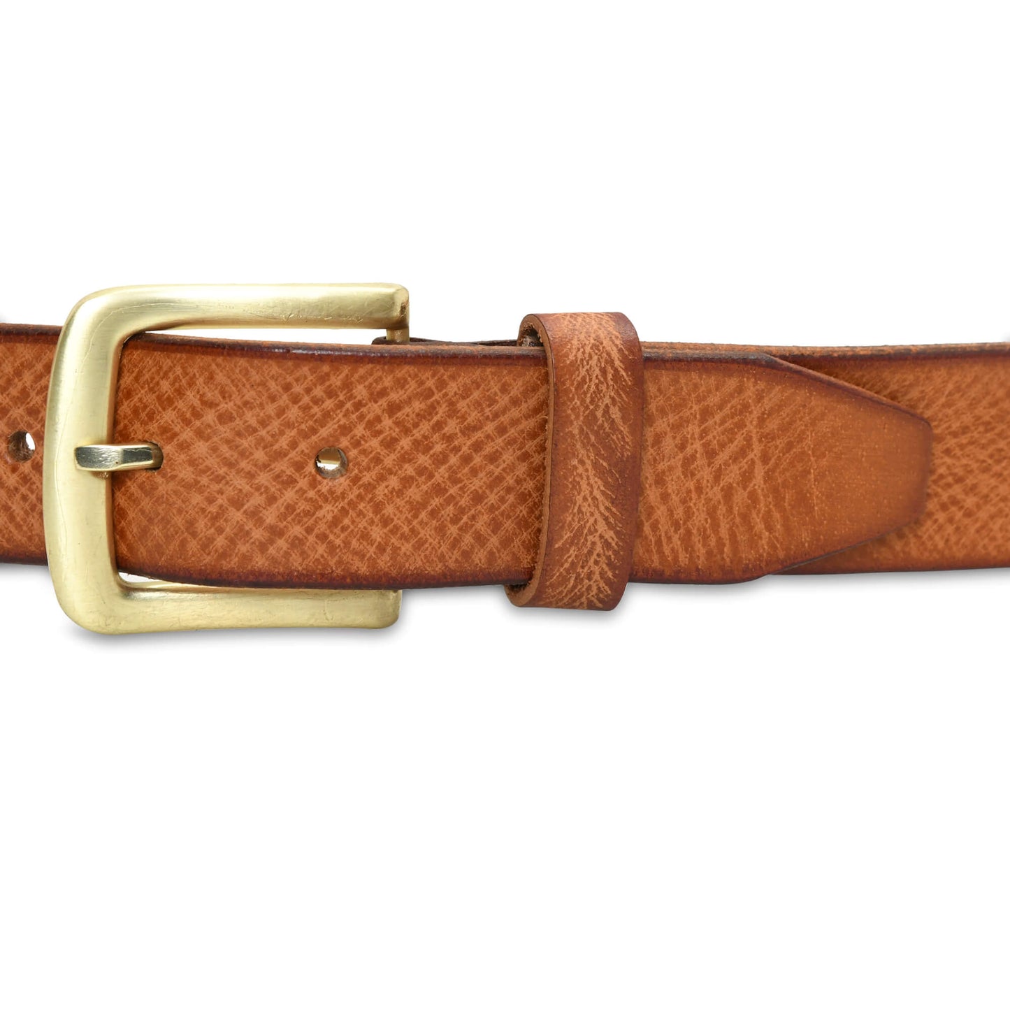 Carven Distressed Full Grain Mens Leather Belt Hand-Finished Buckle Cognac