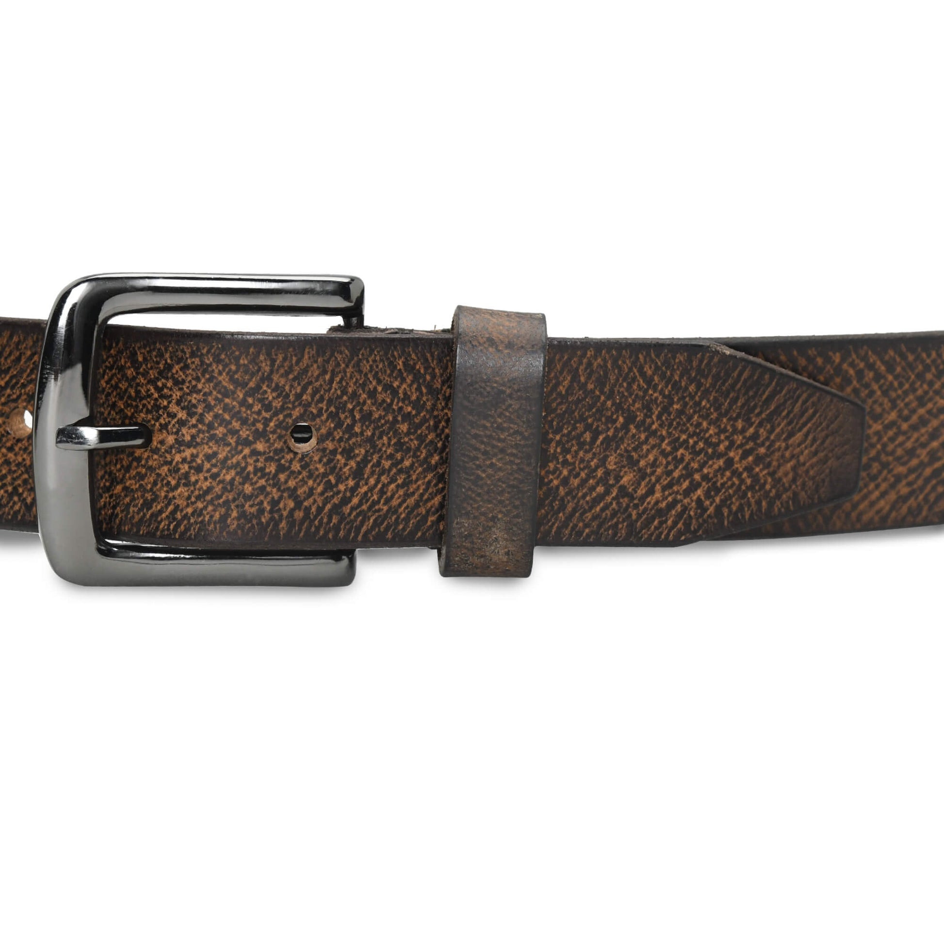 Carven Distressed Full Grain Mens Leather Belt Hand-Finished Buckle Dark Brown
