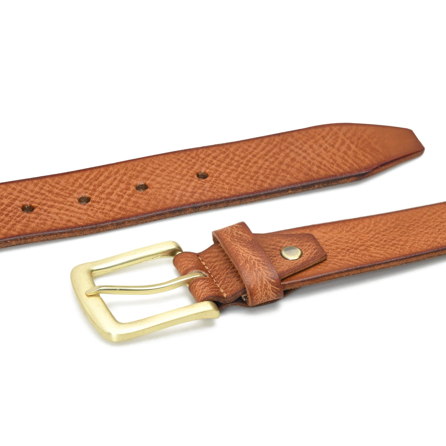 Carven Distressed Full Grain Mens Leather Belt Hand-Finished Flat Lay Cognac