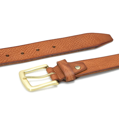 Carven Distressed Full Grain Mens Leather Belt Hand-Finished Flat Lay Cognac