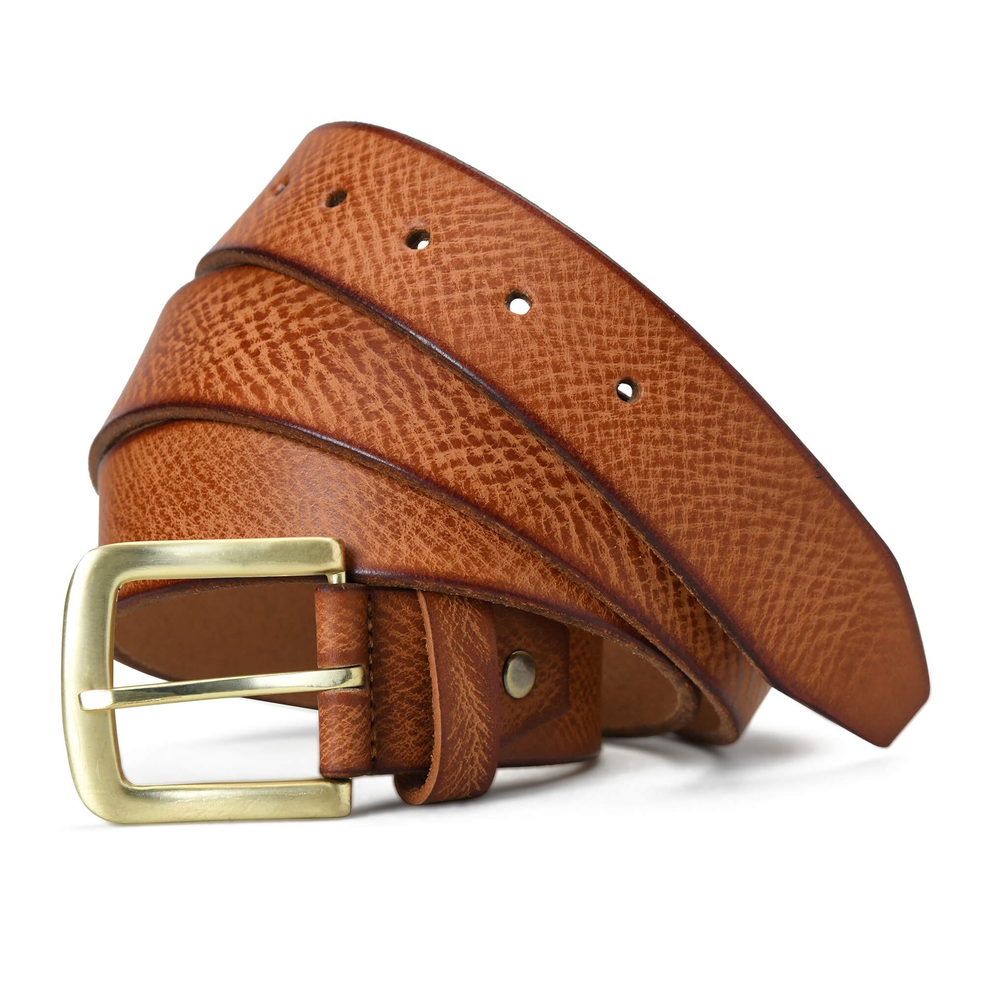 Carven Distressed Full Grain Mens Leather Belt Hand-Finished Main Hero Cognac