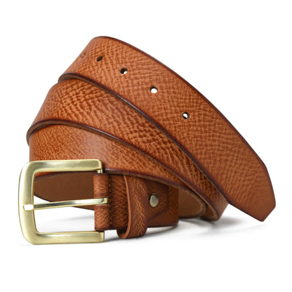 Carven Distressed Full Grain Mens Leather Belt Hand-Finished Main Hero Cognac