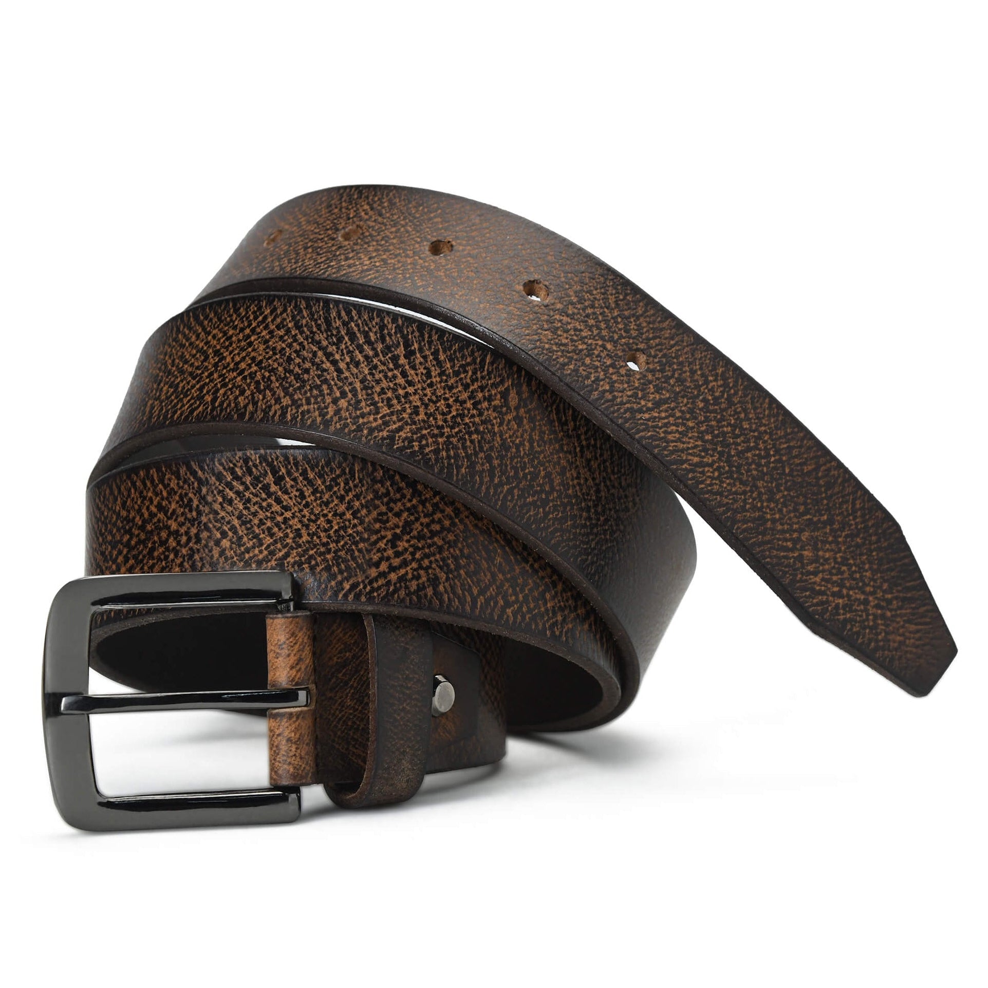 Carven Distressed Full Grain Mens Leather Belt Hand-Finished Main Hero Dark Brown