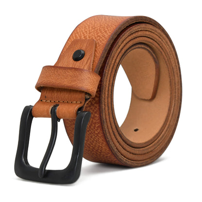 Carven Distressed Full Grain Mens Leather Belt Hand-Finished Matte Black Cognac