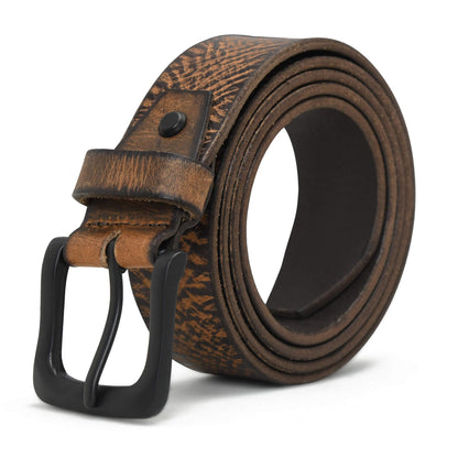 Carven Distressed Full Grain Mens Leather Belt Hand-Finished Matte Black Dark Brown