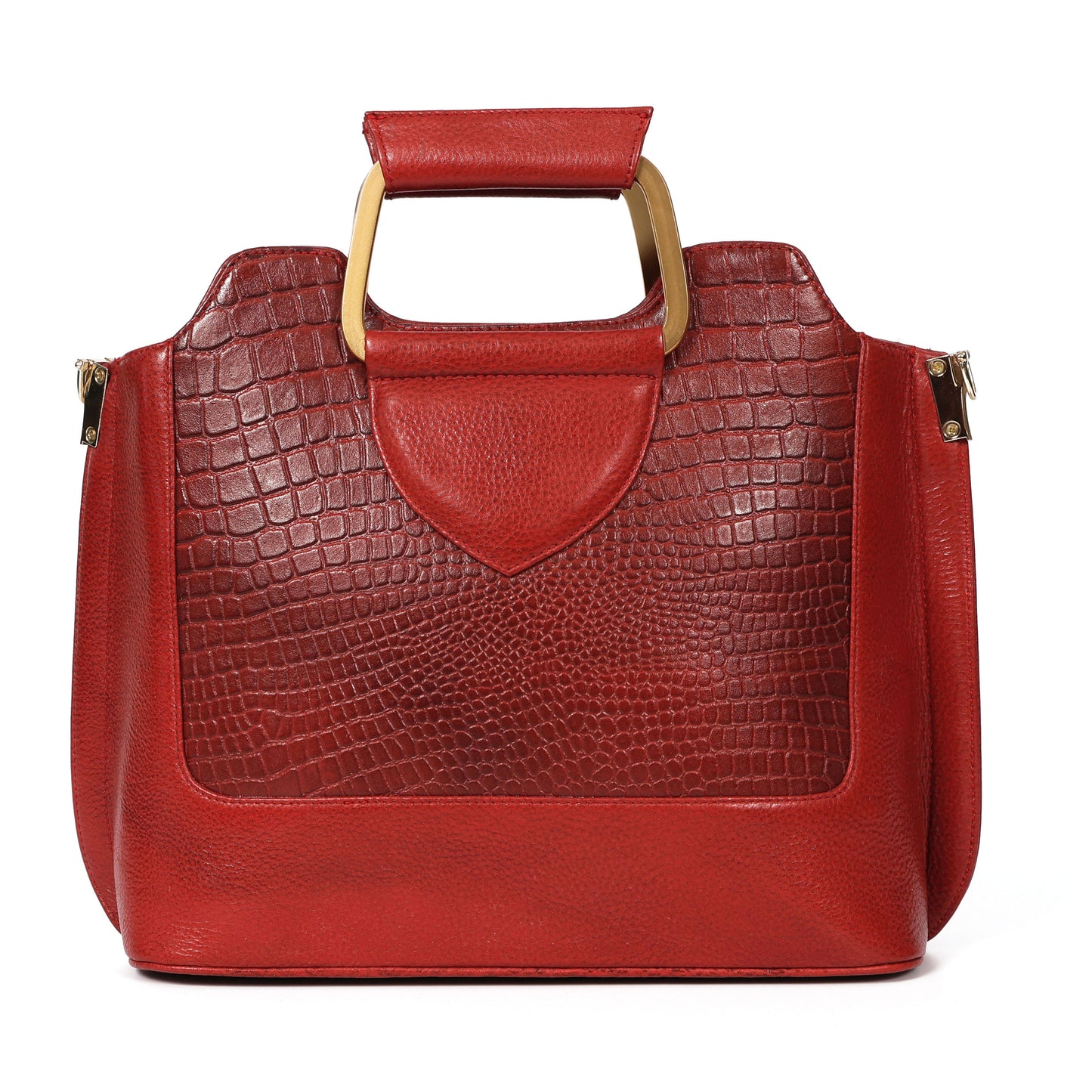 Corvia Croc Full Grain Leather Metal Top Handle Satchel Bag Hero Brick Red