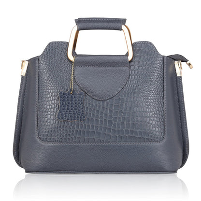Corvia Croc Full Grain Leather Metal Top Handle Satchel Bag Hero  Graphite Gray