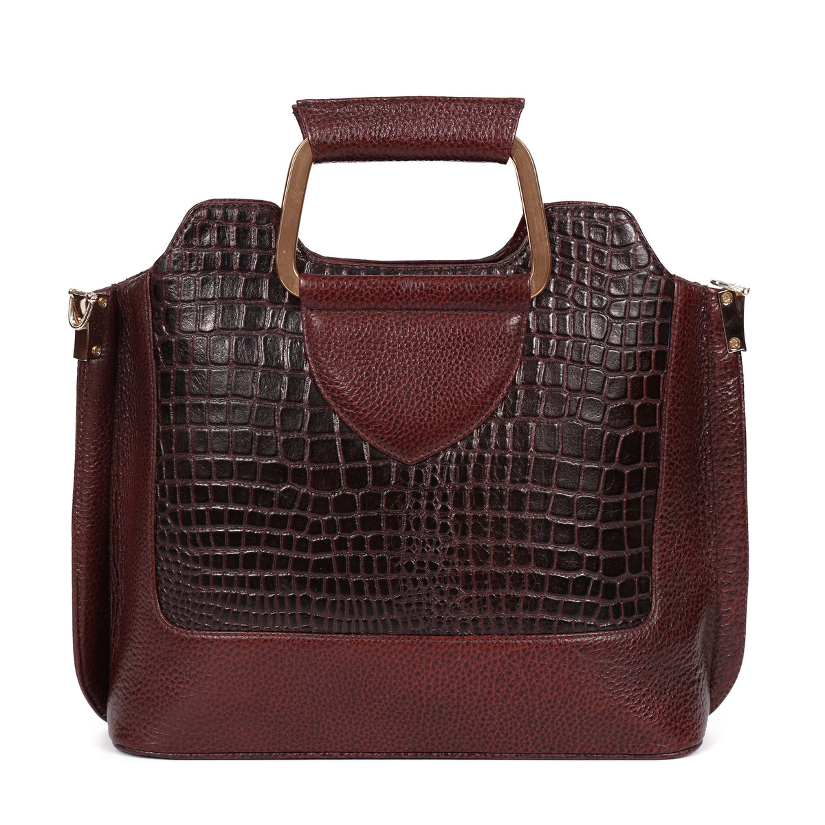 Corvia Croc Full Grain Leather Metal Top Handle Satchel Bag Hero Oxblood Brown