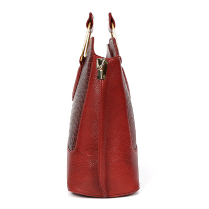 Corvia Croc Full Grain Leather Metal Top Handle Satchel Bag Side Brick Red