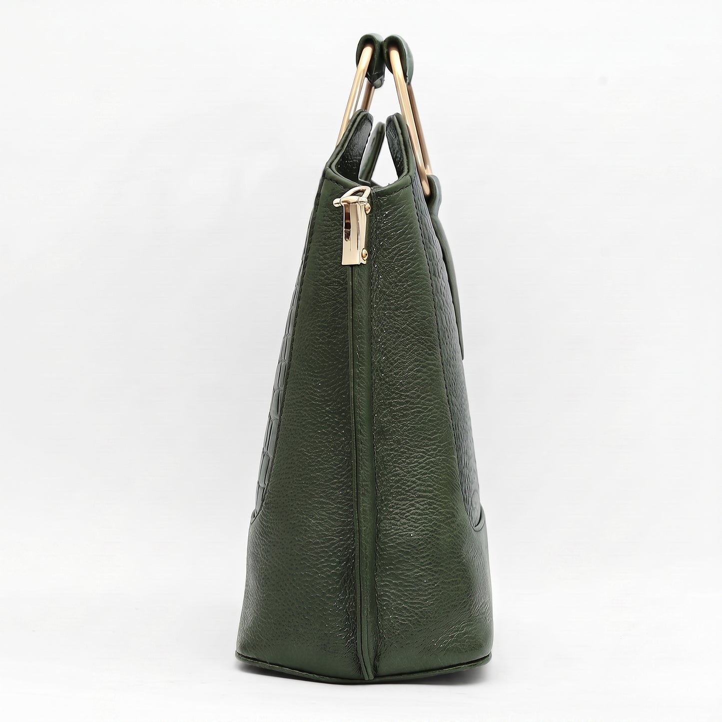 Corvia Croc Full Grain Leather Metal Top Handle Satchel Bag Side Camouflage Green