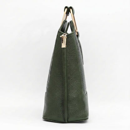 Corvia Croc Full Grain Leather Metal Top Handle Satchel Bag Side Camouflage Green