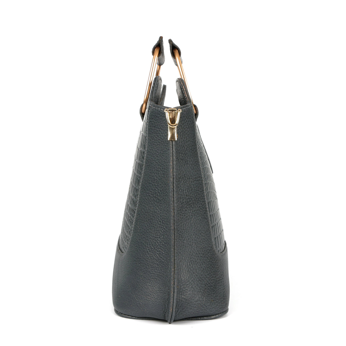 Corvia Croc Full Grain Leather Metal Top Handle Satchel Bag Side  Graphite Gray
