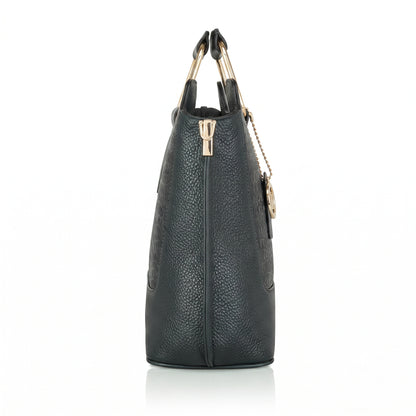 Corvia Croc Full Grain Leather Metal Top Handle Satchel Bag Side Gunmetal Green