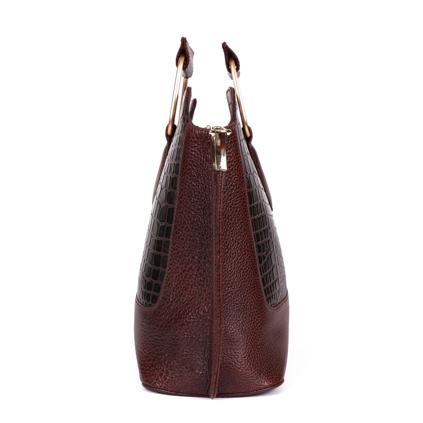 Corvia Croc Full Grain Leather Metal Top Handle Satchel Bag Side Oxblood Brown