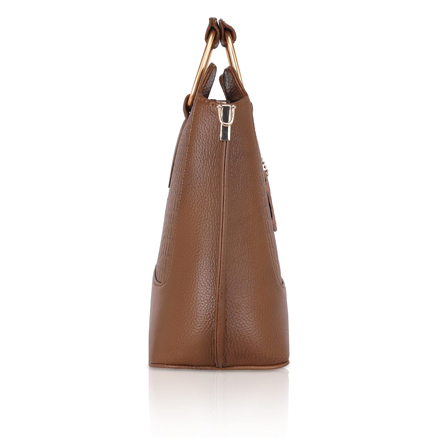 Corvia Croc Full Grain Leather Metal Top Handle Satchel Bag Side Saddle Tan