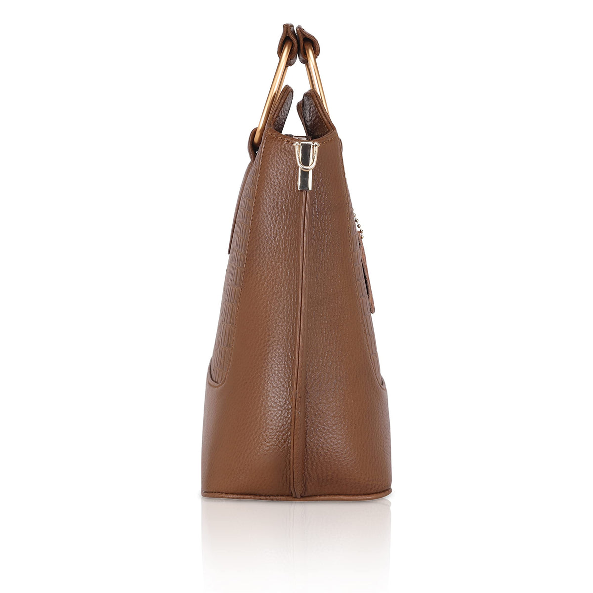Corvia Croc Full Grain Leather Metal Top Handle Satchel Bag Side Saddle Tan