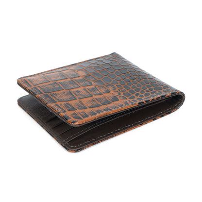 Croc Baron Elite RFID Leather Mens Wallet Flat Lay Top View Burnt Cognac