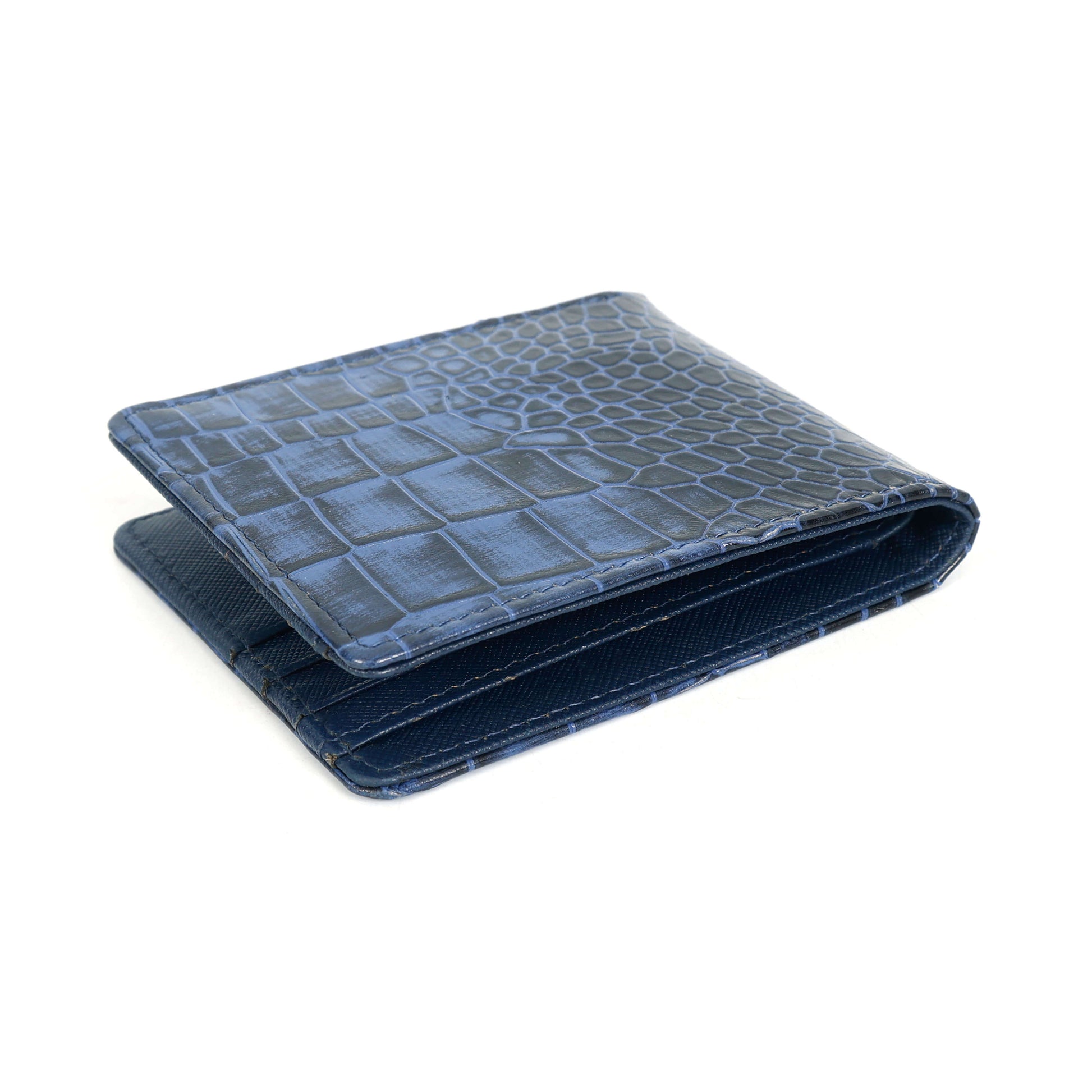 Croc Baron Elite RFID Leather Mens Wallet Flat Lay Top View Steel Blue