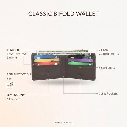 Croc Baron Elite RFID Leather Mens Wallet Infographics Main Tan