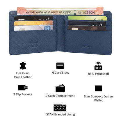 Croc Baron Elite RFID Leather Mens Wallet Infographics Steel Blue