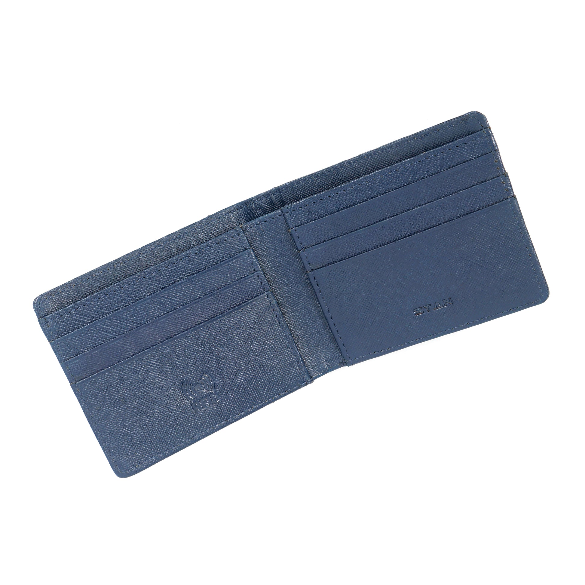 Croc Baron Elite RFID Leather Mens Wallet Open Angle Steel Blue