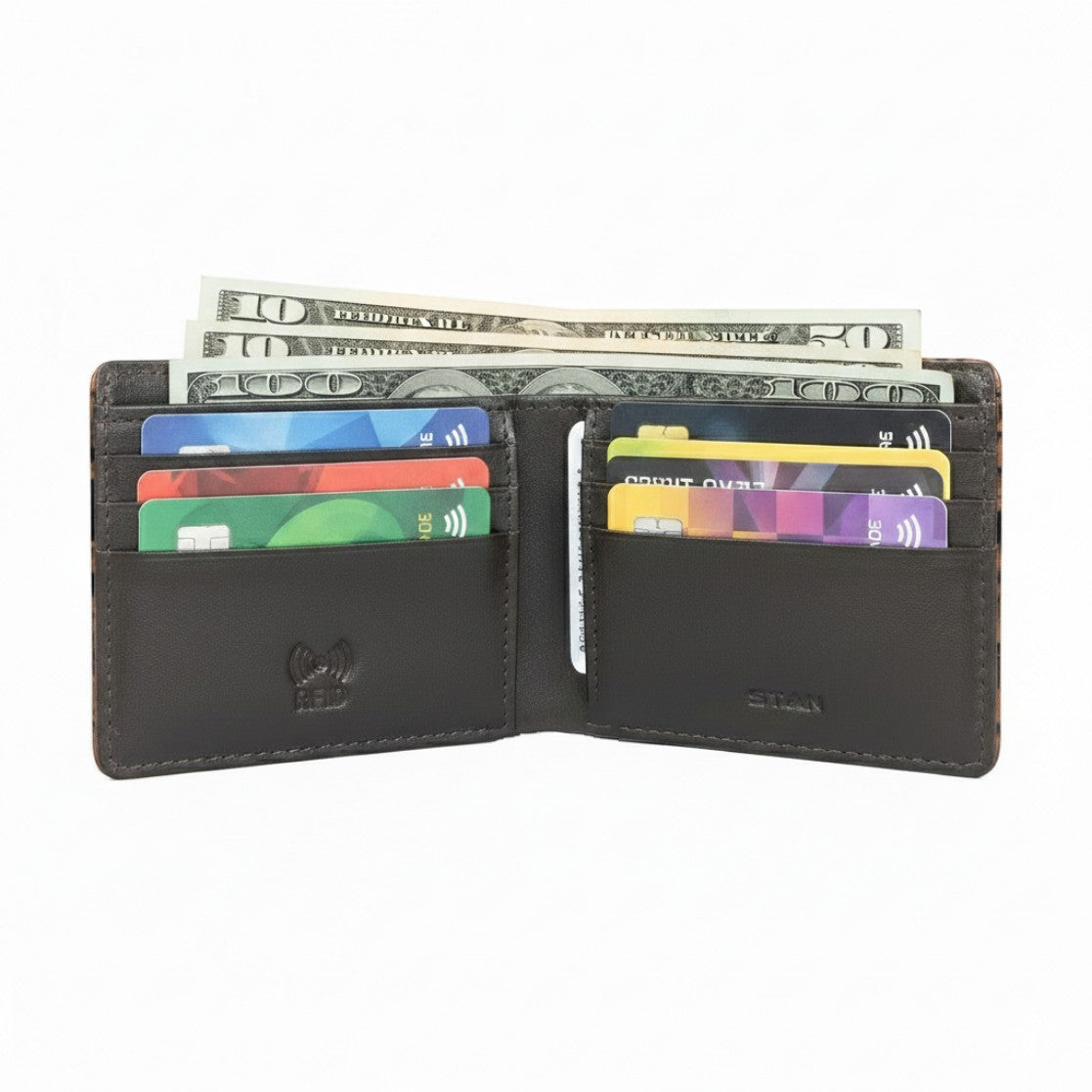 Croc Baron Elite RFID Leather Mens Wallet Open Card Cash Burnt Cognac