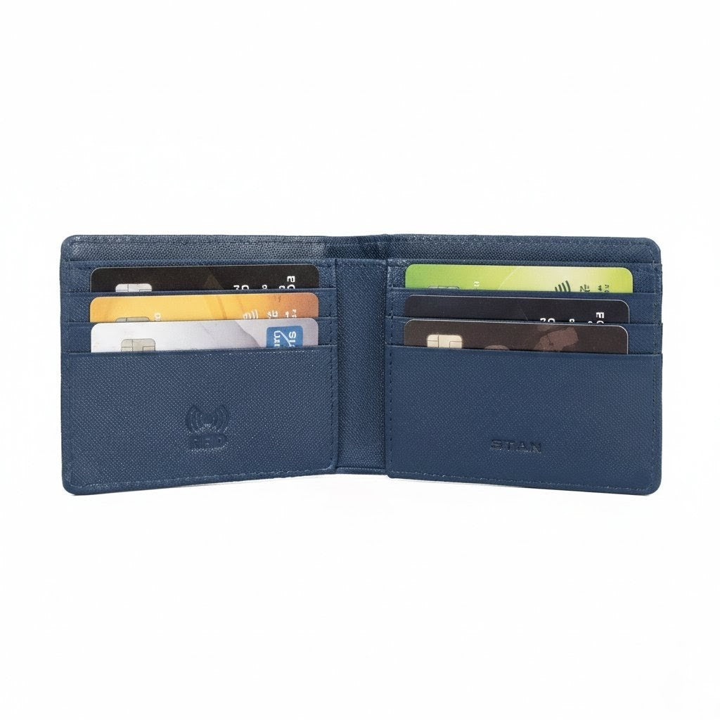 Croc Baron Elite RFID Leather Mens Wallet Open Card Steel Blue