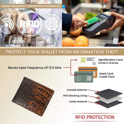 Croc Baron Elite RFID Leather Mens Wallet RFID Burnt Cognac