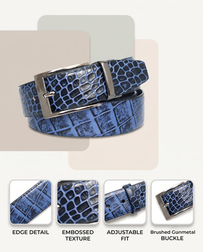 Drake Elite Hand-Burnished Croc Full-Grain Formal Leather Belt for Men Infographics Steel Blue