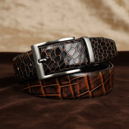 Drake Elite Hand-Burnished Croc Full-Grain Leather Belt Men Hero Burnt Cognac