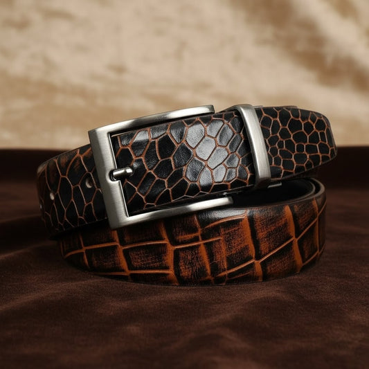 Drake Elite Hand-Burnished Croc Full-Grain Leather Belt Men Hero Burnt Cognac
