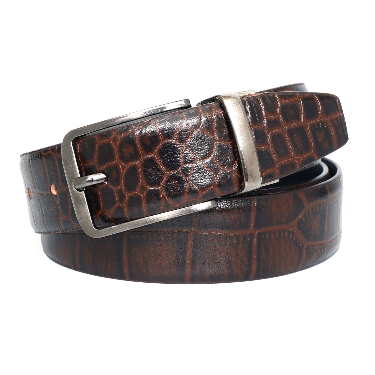 Drake Elite Hand-Burnished Croc Full-Grain Leather Belt Men Hero Mahogany Brown
