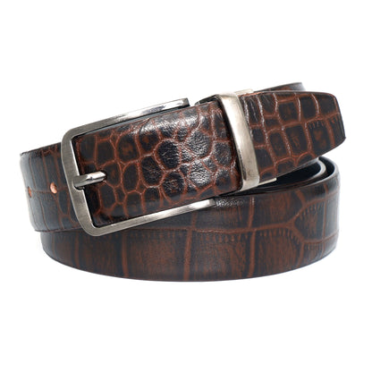 Drake Elite Hand-Burnished Croc Full-Grain Leather Belt Men Hero Mahogany Brown