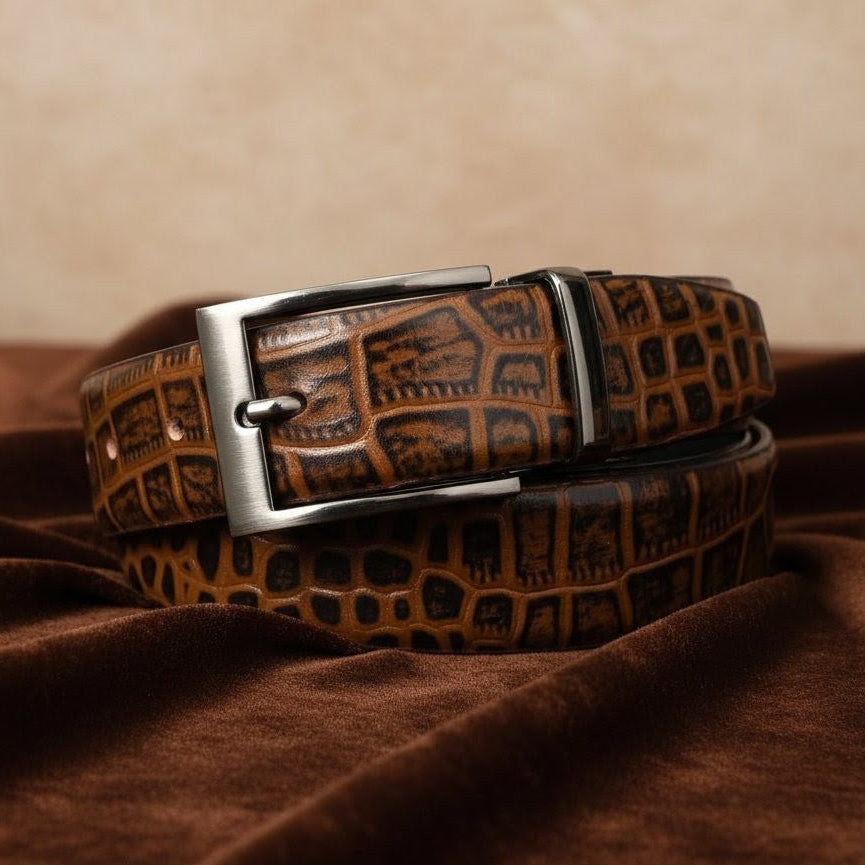 Drake Elite Hand-Burnished Croc Full-Grain Leather Belt Men Hero Tan