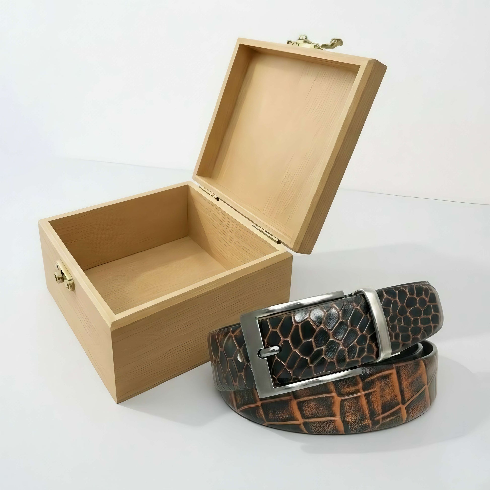 Drake Elite Hand-Burnished Croc Full-Grain Leather Belt Men with Box Burnt Cognac