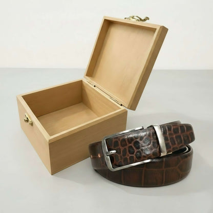 Drake Elite Hand-Burnished Croc Full-Grain Leather Belt Men with Box Mahogany Brown