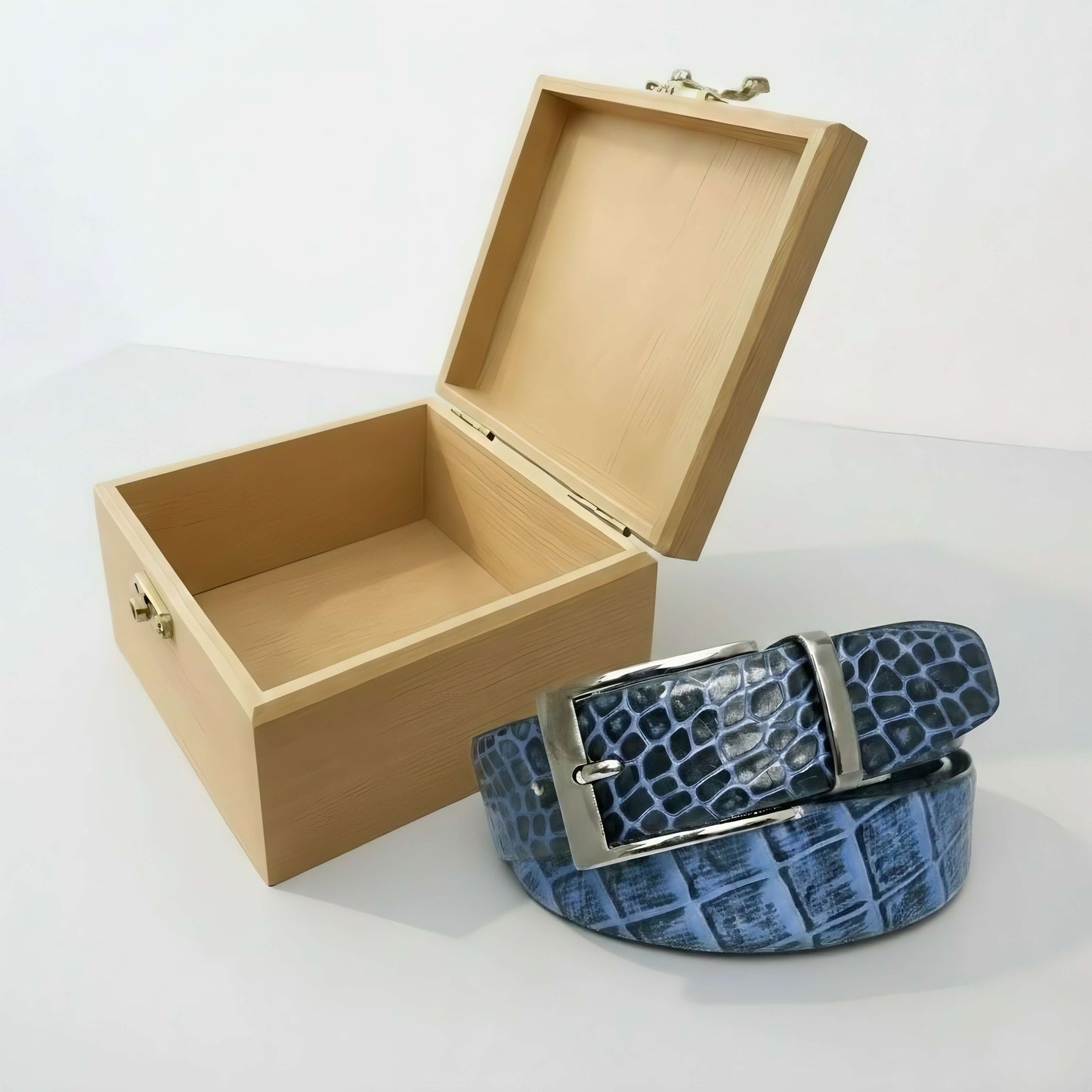 Drake Elite Hand-Burnished Croc Full-Grain Leather Belt Men with Box Steel Blue