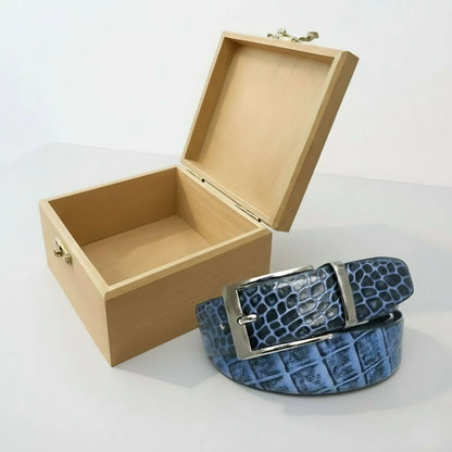 Drake Elite Hand-Burnished Croc Full-Grain Leather Belt Men with Box Steel Blue