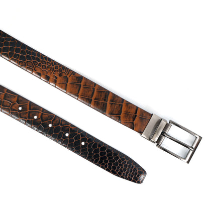 Drake Elite Hand-Burnished Croc Full-Grain Leather Men Flat lay Burnt Cognac