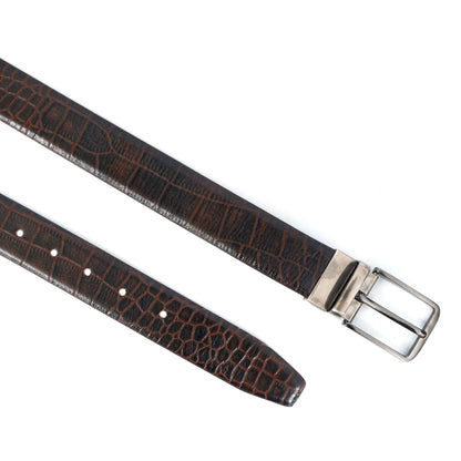 Drake Elite Hand-Burnished Croc Full-Grain Leather Men Flat lay Mahogany Brown