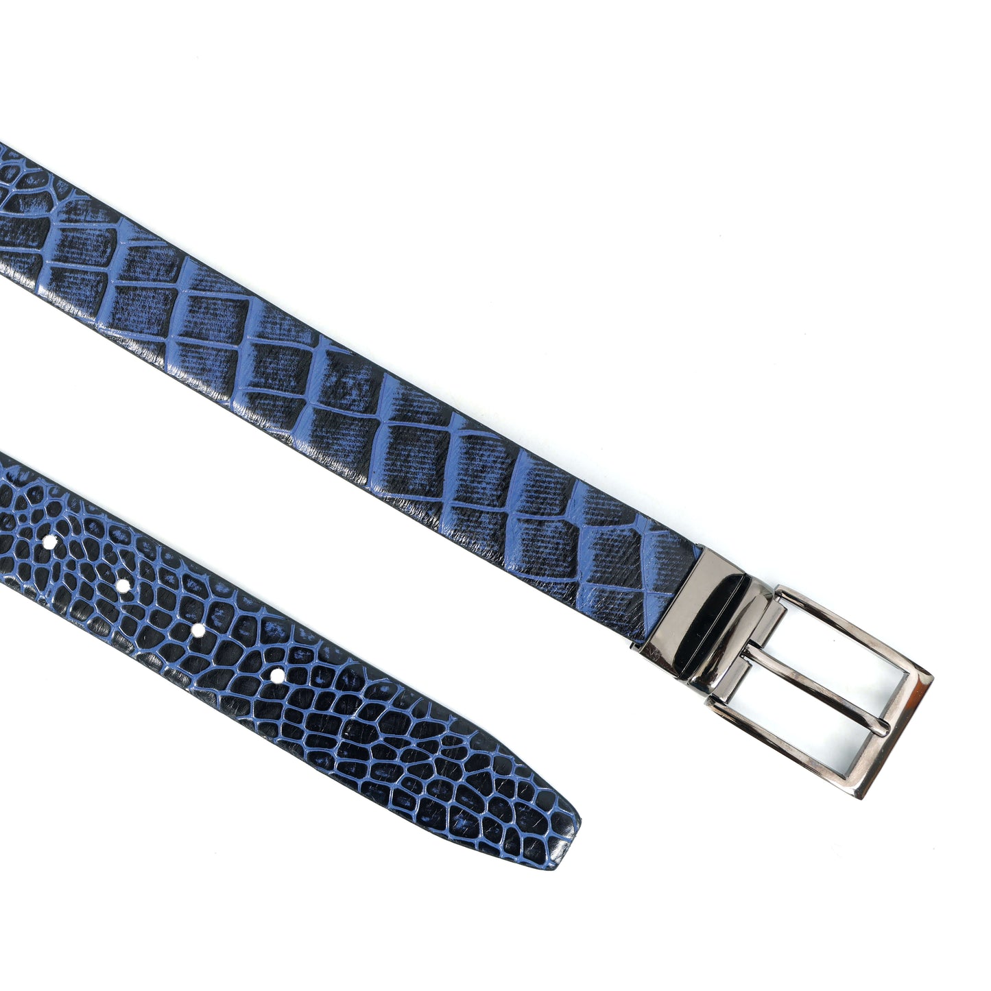 Drake Elite Hand-Burnished Croc Full-Grain Leather Men Flat lay Steel Blue