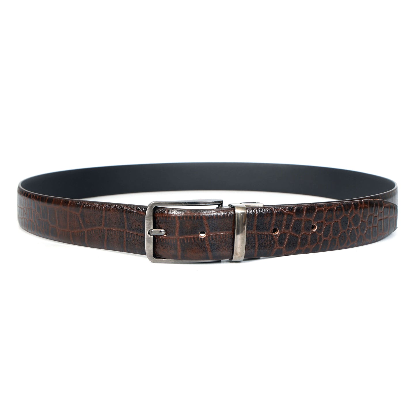 Drake Elite Hand-Burnished Croc Full-Grain Leather Men Model Flat lay Front Mahogany Brown