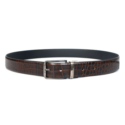 Drake Elite Hand-Burnished Croc Full-Grain Leather Men Model Flat lay Front Mahogany Brown
