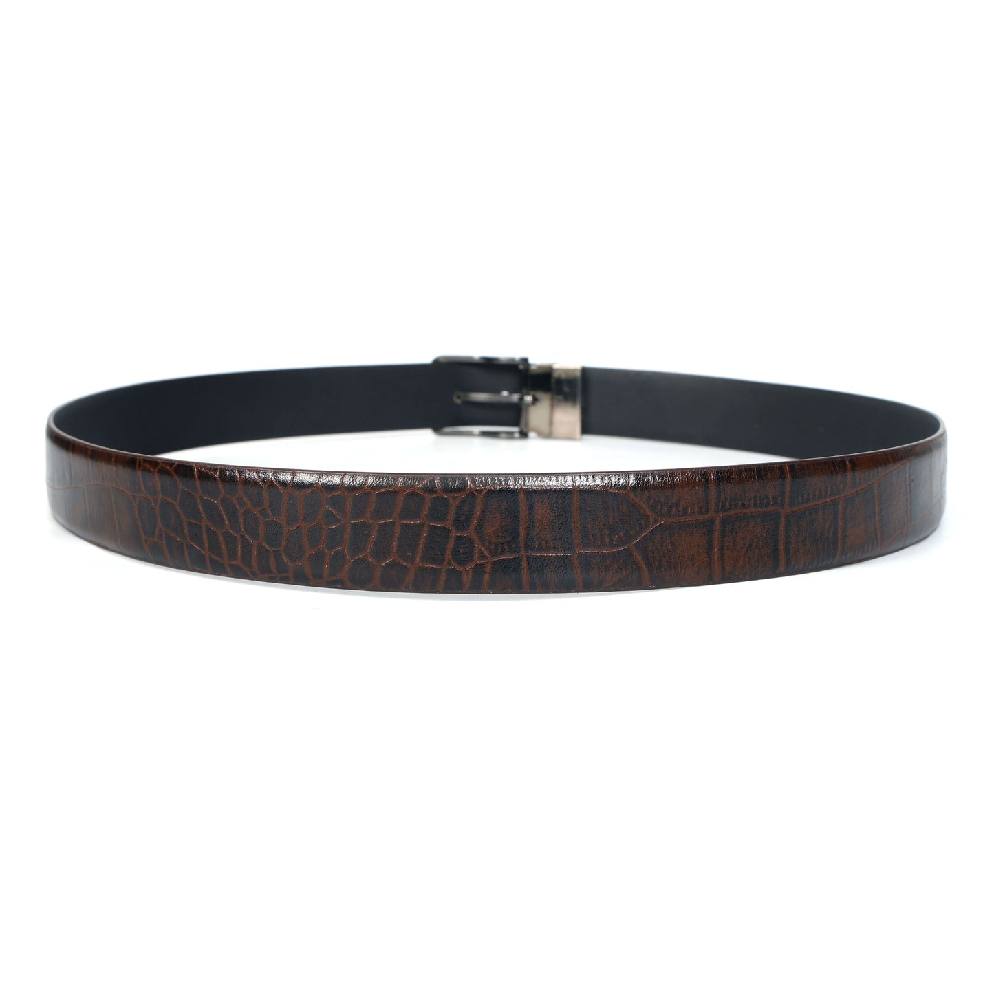 Drake Elite Hand-Burnished Croc Full-Grain Leather Men Model Flat lay Rear Mahogany Brown