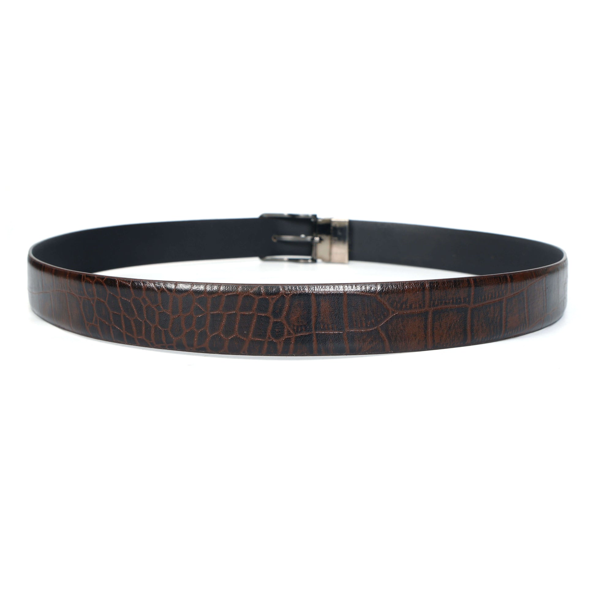 Drake Elite Hand-Burnished Croc Full-Grain Leather Men Model Flat lay Rear Mahogany Brown