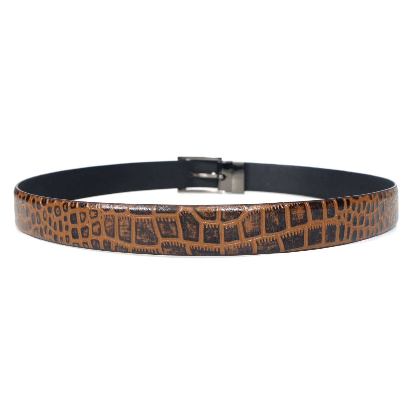 Drake Elite Hand-Burnished Croc Full-Grain Leather Men Model Flat lay Rear Tan