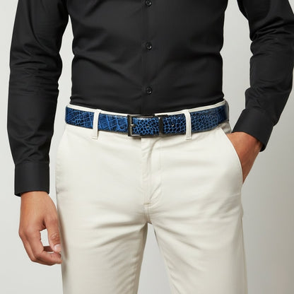 Drake Elite Hand-Burnished Croc Full-Grain Leather Men Model Front Steel Blue